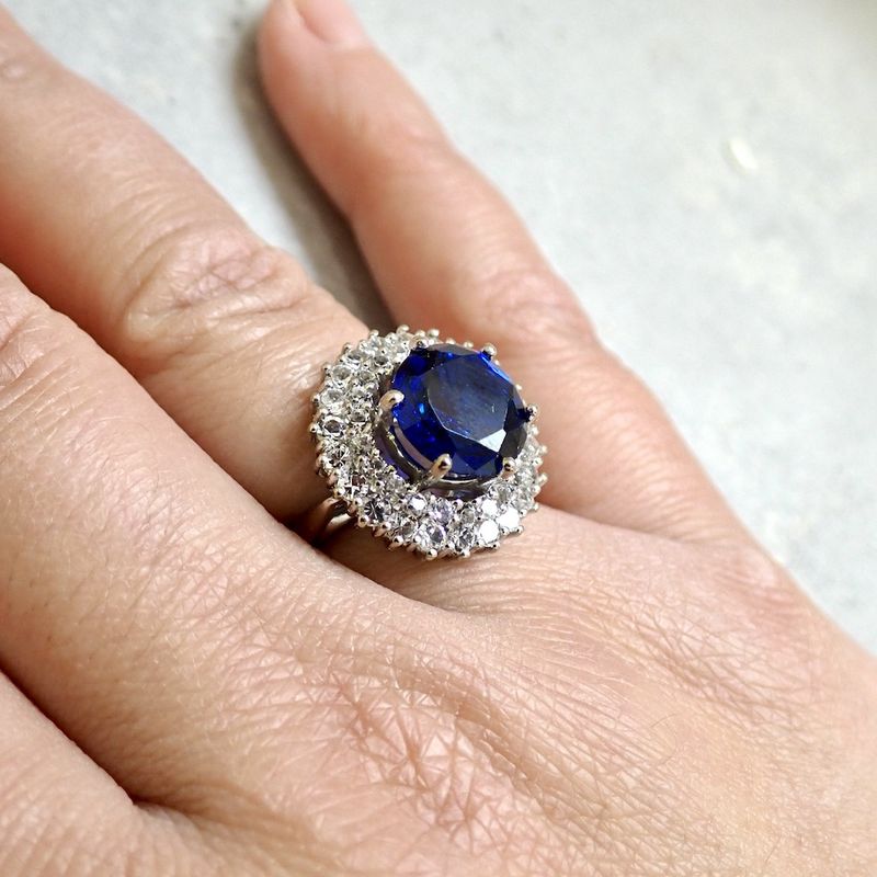 Image 5 of White gold cocktail ring with zirconia and synthetic sapphire
