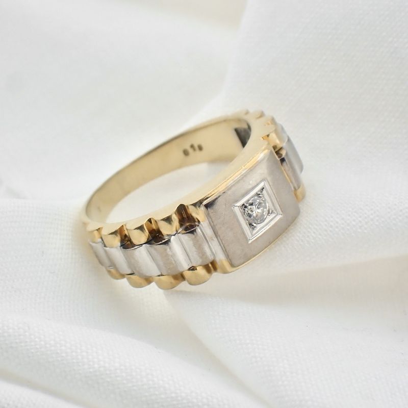 Image 4 of Bicolor Rolex president band ring with diamond | 0.10 ct.