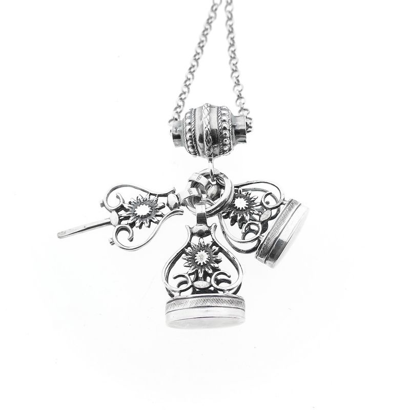 Image 4 of Antique silver watch chain with two signets and watch key | 62 cm