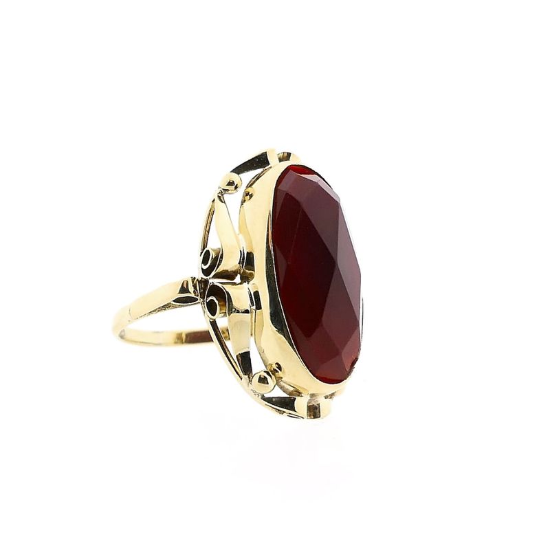 Image 4 of Gold Ring with Carnelian; 14 Karat; Size 17.75