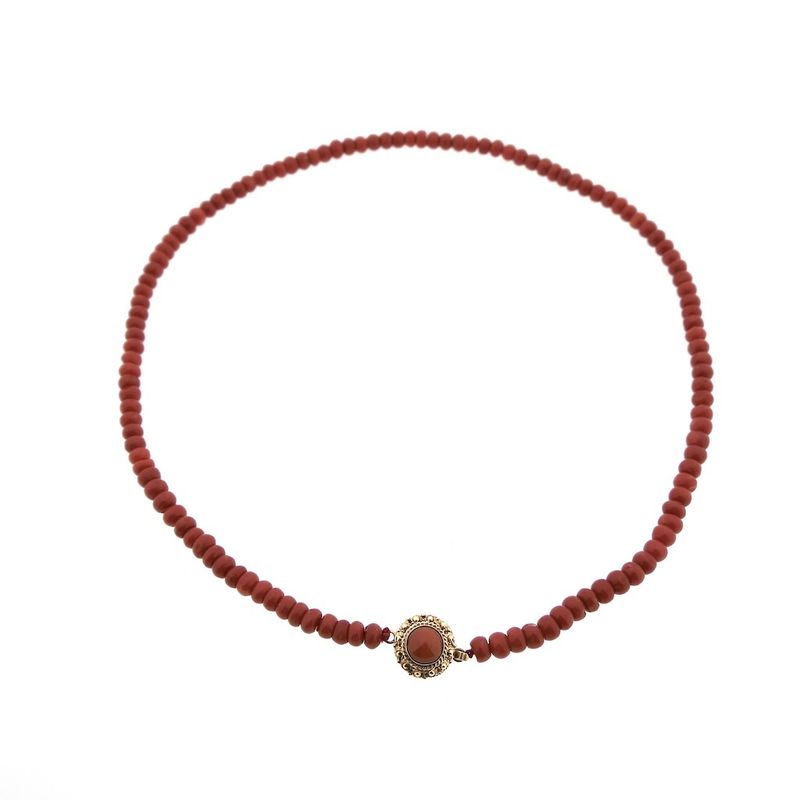 Image 3 of Blood coral bead necklace with gold clasp; Antique | 43.5 cm