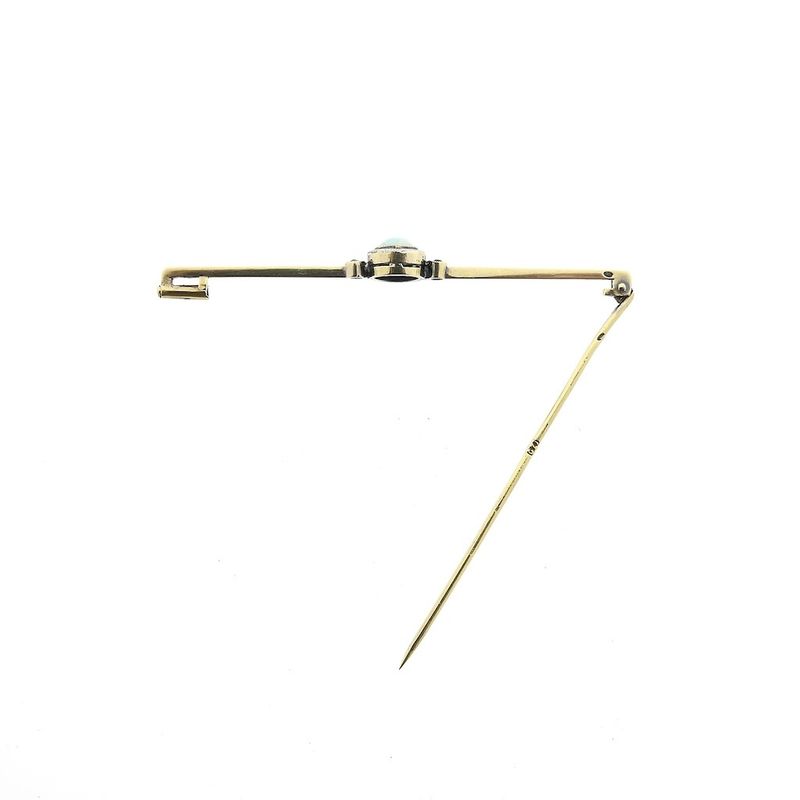 Image 6 of Vintage long gold brooch with opal and ruby