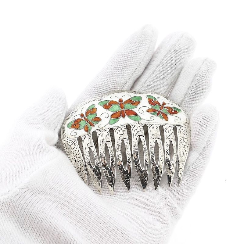 Image 6 of Vintage Silver Hair Comb with Butterflies