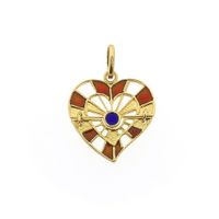 Gold heart pendant with colored enamel