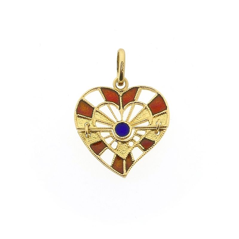 Image 1 of Gold heart pendant with colored enamel