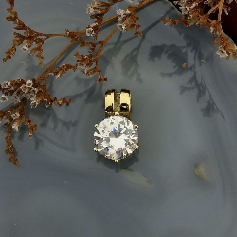 Image 2 of Gold subtle pendant with large zirconia