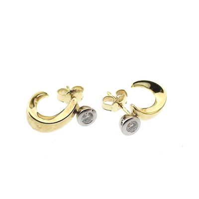 Bicolor gold stud earrings with diamond 0.20 ct. Image 1 of Bicolor gold stud earrings with diamond 0.20 ct.