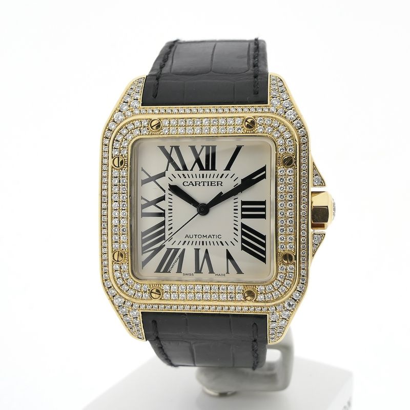 Image 7 of Cartier Santos 100 XL Automatic 2732 - W20071Y1; 18k gold watch with diamond setting