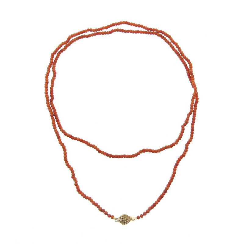 Image 6 of Vintage red coral beaded necklace with gold clasp | 96 cm
