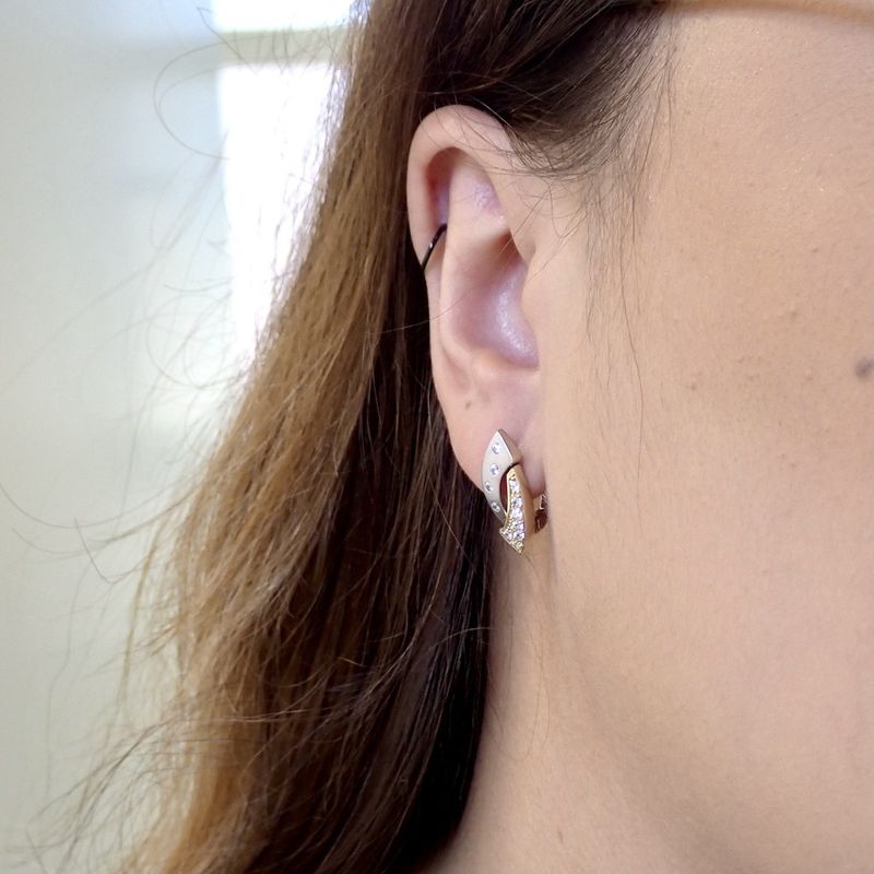 Image 3 of Two-tone gold earrings with zirconia