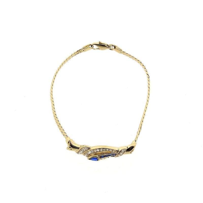 Image 3 of Gold flat gourmet link bracelet with synthetic sapphire and zirconia | 20.5 cm