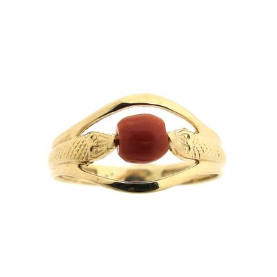 Image 2 of 18 ct. Vintage gold ring of sturgeon with red coral