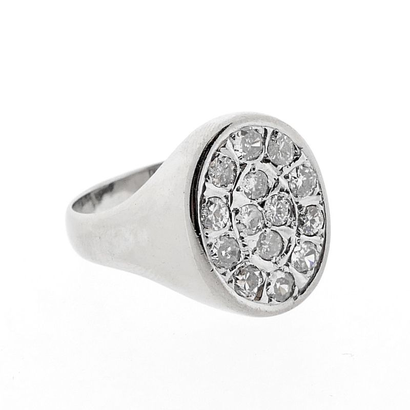 Image 5 of White gold oval signet ring with diamonds 0.86 ct.