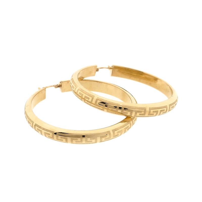 Image 4 of Gold Hoop Earrings with Meander Pattern Ø 47.6
