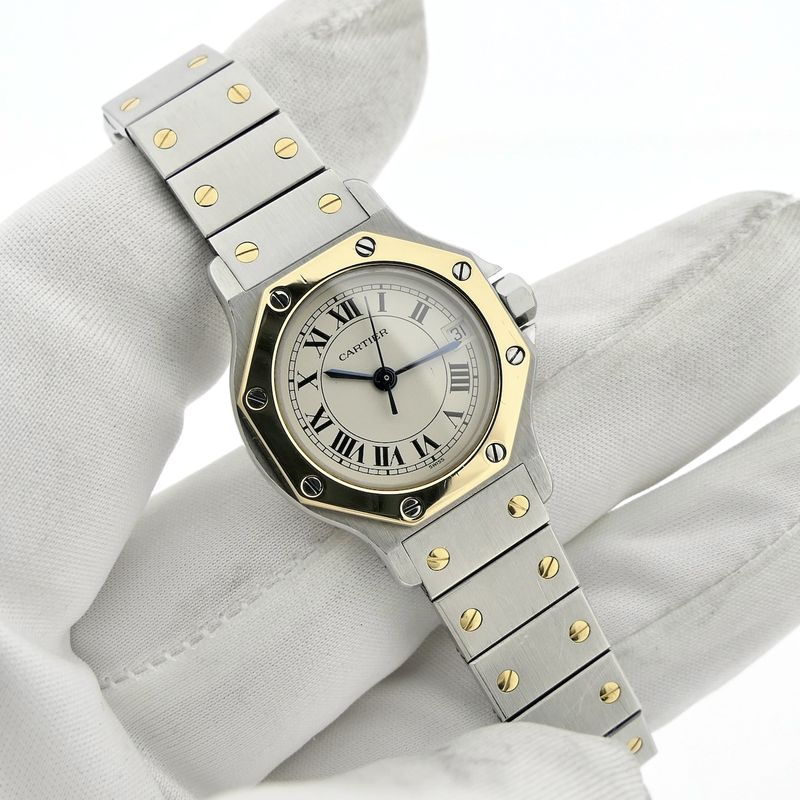 Image 19 of Cartier Santos Octagon 187903; Women's watch in 18k gold and steel