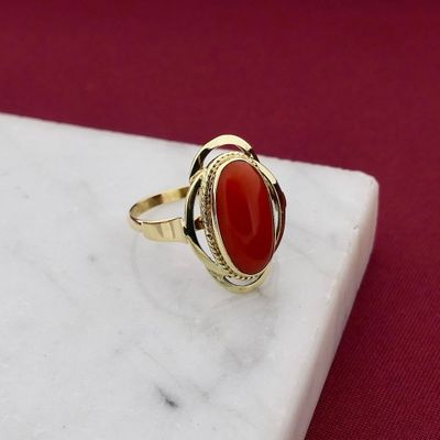 Image 2 of Vintage Gold Ring with Blood Coral