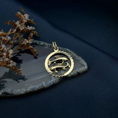Image 2 of Gold zodiac sign pendant; Pisces