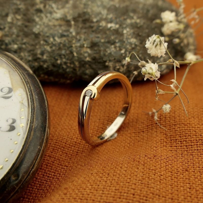 Image 2 of Two-tone gold solitaire ring with diamond; 0.025 ct.