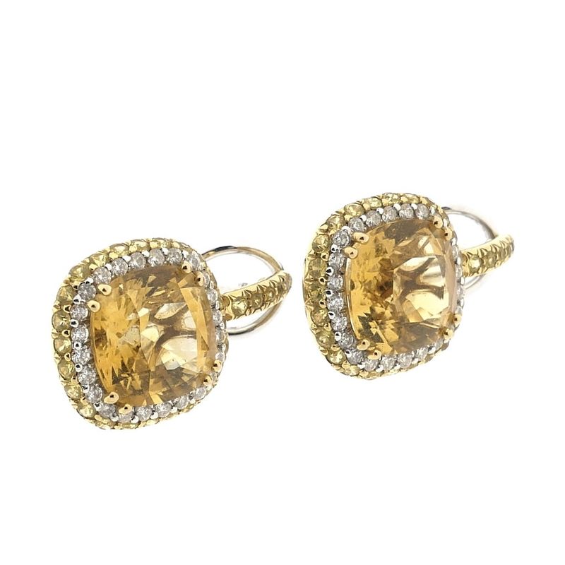 Image 4 of 18 ct. Gold stud earrings with citrine and diamond | 0.24 ct.