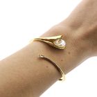 Image 6 of Gold clamp bracelet with baroque pearl and diamond; Size S/M
