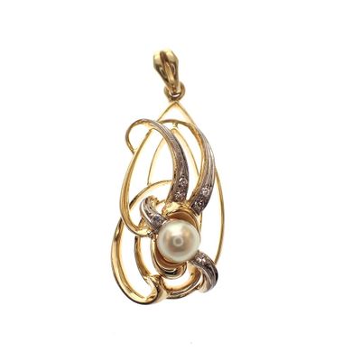 Image 1 of Two-tone gold fantasy pendant with pearl and diamond