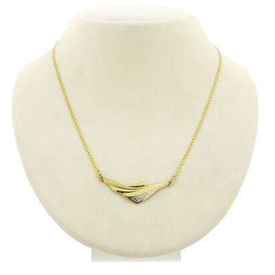 Image 1 of Two-tone gold necklace with fixed pendant and diamond; 0.005 ct.
