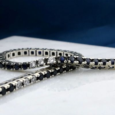 Image 2 of White Gold Tennis Bracelet with Sapphire and Diamonds; 1.12 ct.