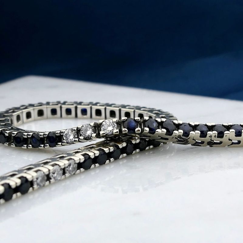 Image 2 of White Gold Tennis Bracelet with Sapphire and Diamonds; 1.12 ct.