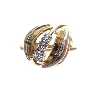 Two-tone gold fantasy ring set with 0.13 ct diamond. Image 2 of Two-tone gold fantasy ring set with 0.13 ct diamond.