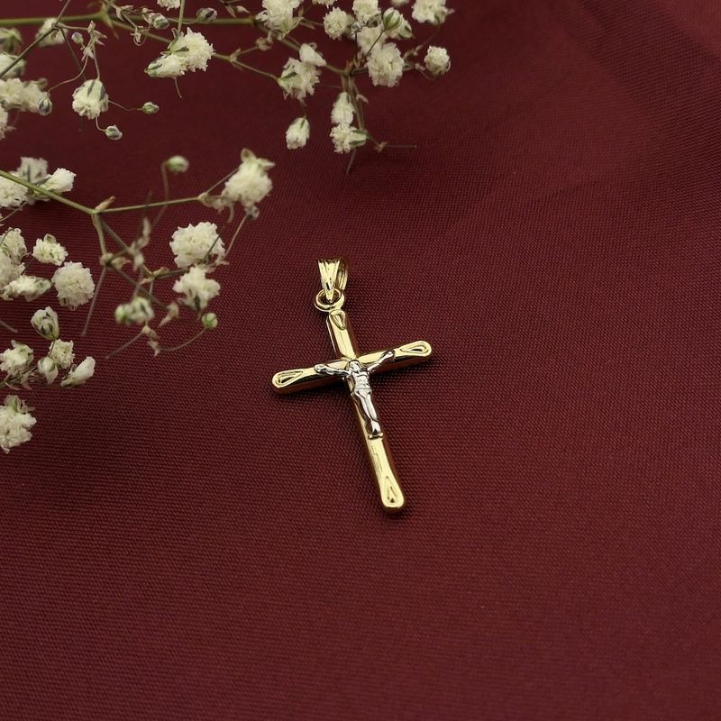 Image 2 of Two-tone gold pendant of a cross with corpus