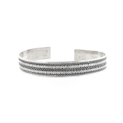 Image 1 of Silver Slave Bracelet with Rope Pattern; Size M