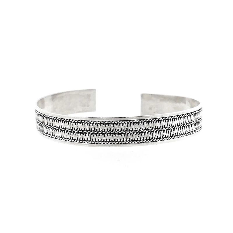 Image 1 of Silver Slave Bracelet with Rope Pattern; Size M