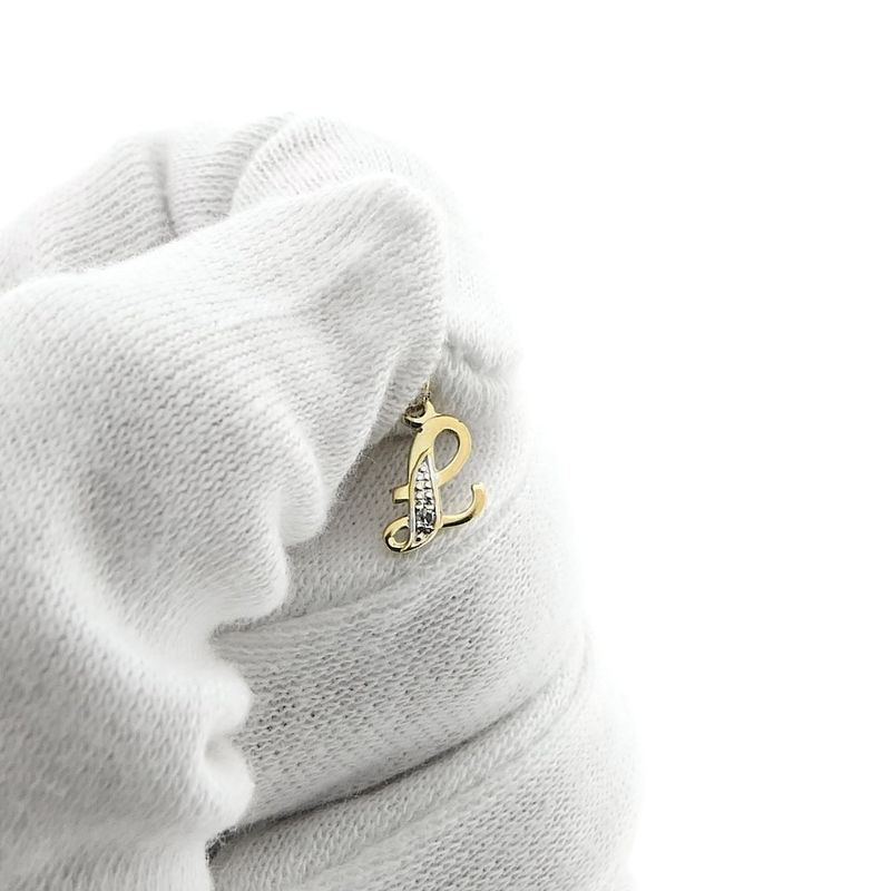 Image 4 of Two-tone gold pendant of the letter L with diamond; 0.01 ct.