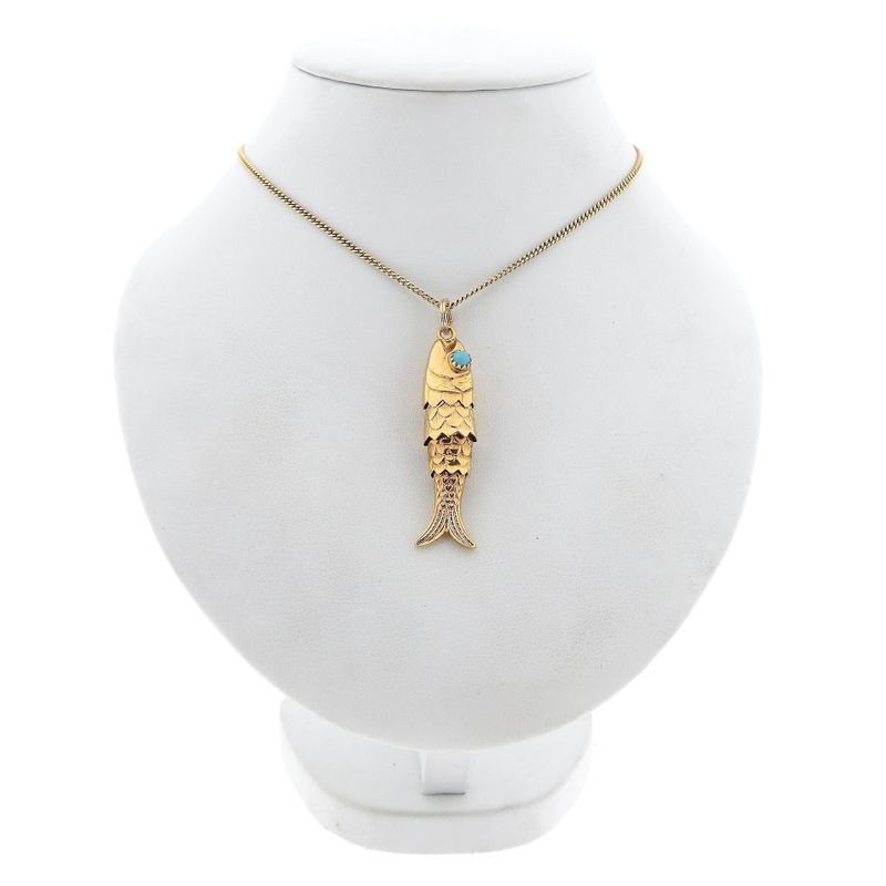 Afbeelding 3 van Gouden hanger van een vis met Turquoise