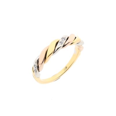 Tricolor gold ring with diamonds; 0.02 ct. Image 1 of Tricolor gold ring with diamonds; 0.02 ct.