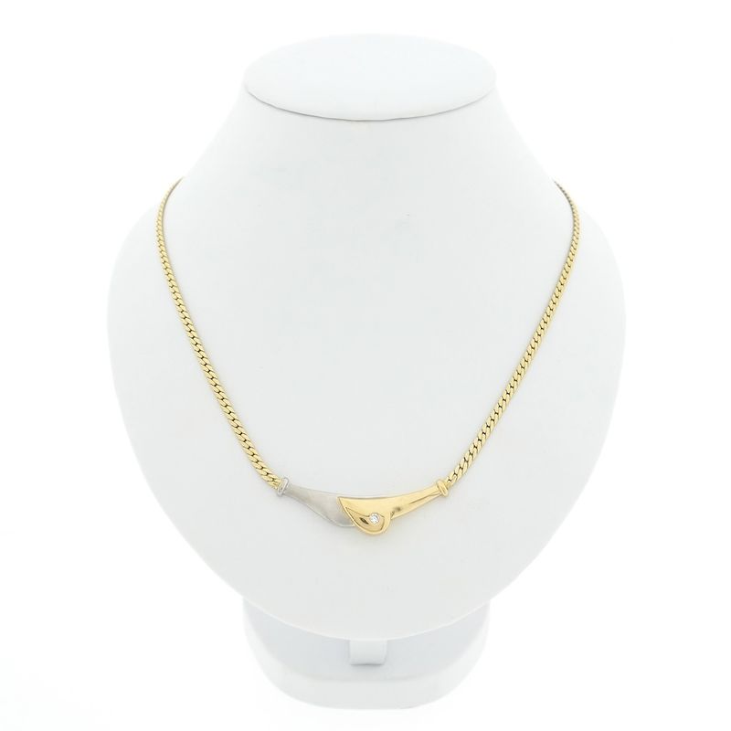 Image 1 of Two-tone gold necklace with fixed pendant and diamond; 0.06 ct.