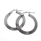Image 1 of Silver flat earrings with a line pattern | Ø 21 mm