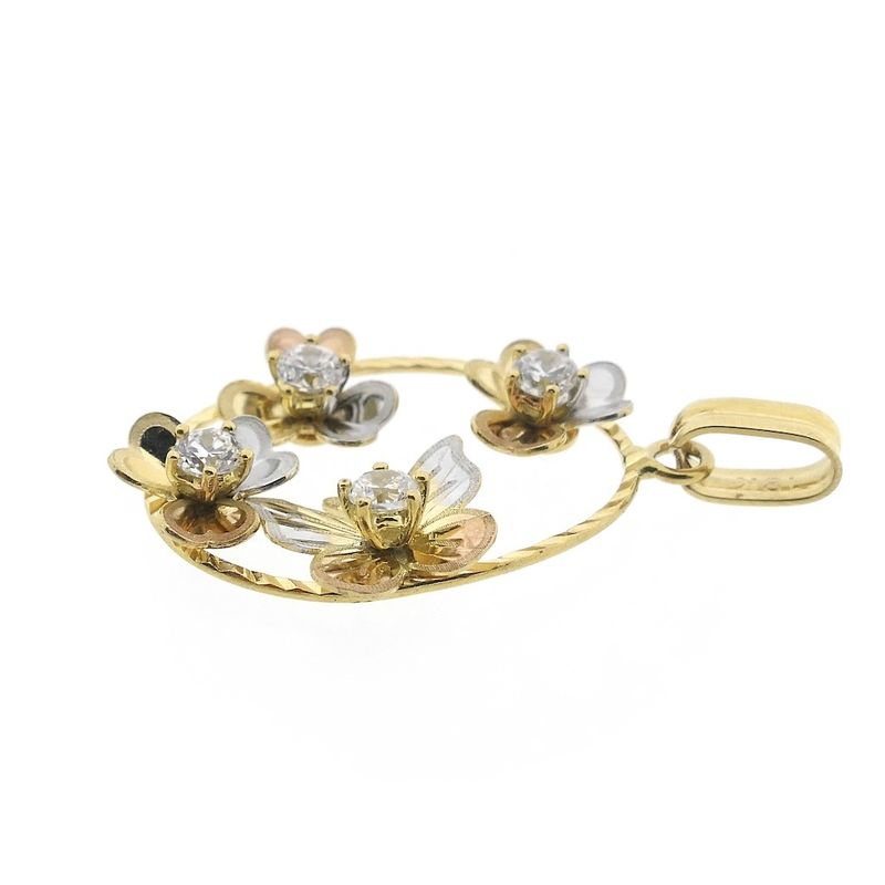 Image 5 of 18 carat tricolor gold pendant with flowers and butterflies