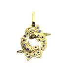 Image 4 of Solid gold zodiac sign pendant with sapphire, emerald and diamonds; Pisces