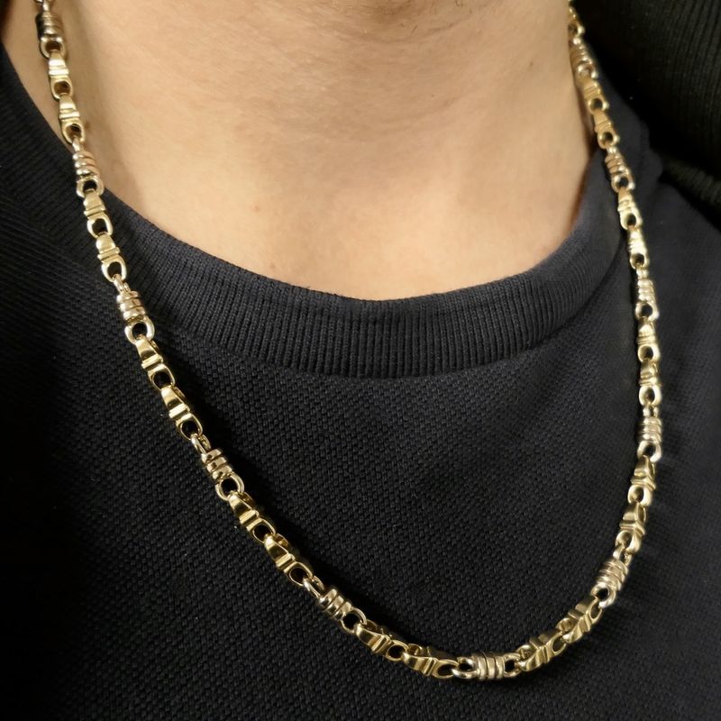 Image 6 of Two-tone solid gold Monte Carlo link chain; Men's