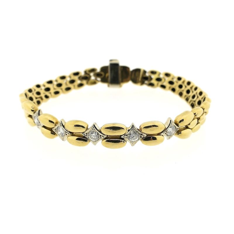 Image 3 of Gold Bismarck link bracelet with 0.4 ct diamond.