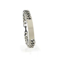 Silver robust gourmet link bracelet with engraving plate | 22 cm