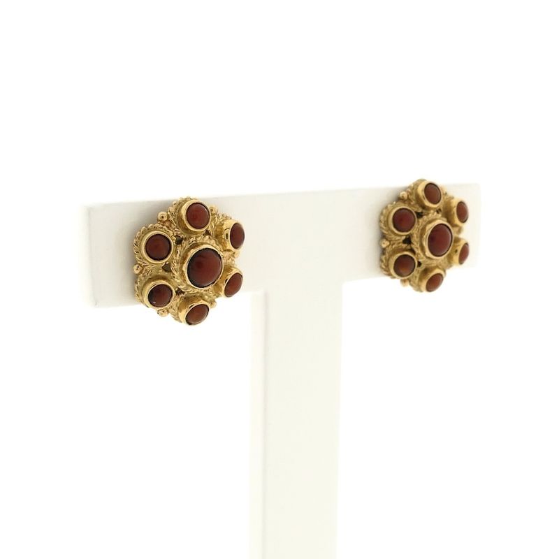 Image 3 of Gold stud earrings with red coral