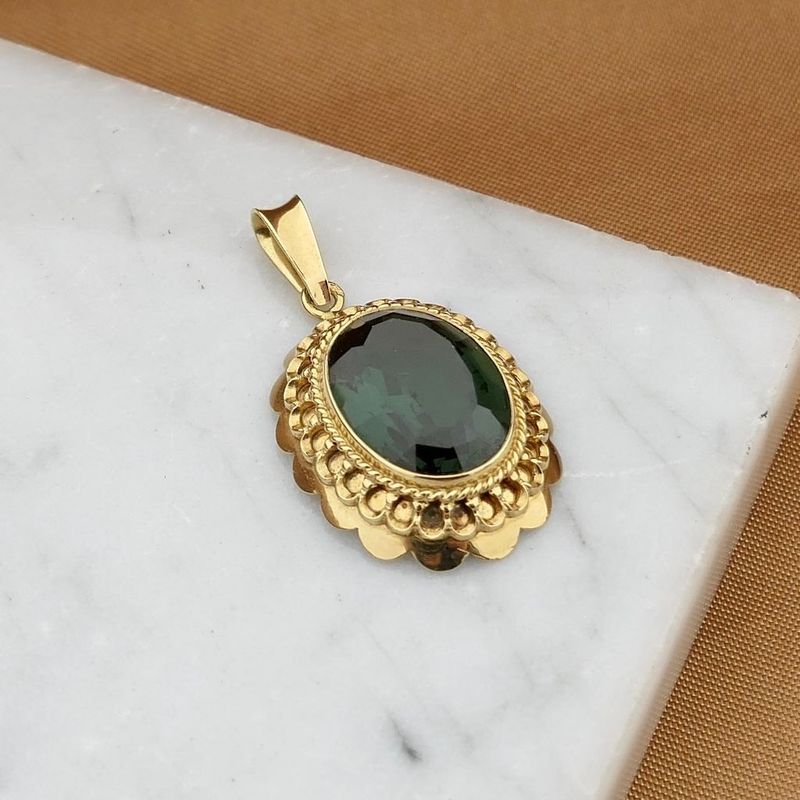 Image 2 of Gold pendant with green tourmaline