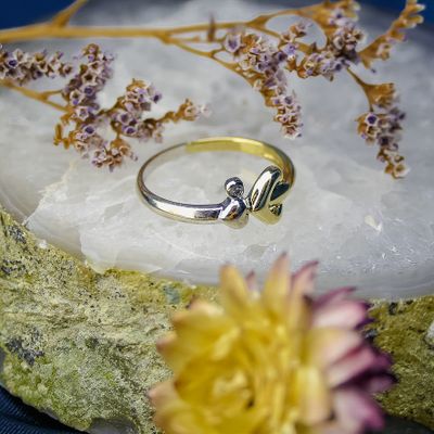 Two-tone gold solitaire ring with diamond; 0.005 ct. Image 2 of Two-tone gold solitaire ring with diamond; 0.005 ct.