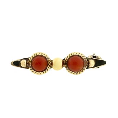 Image 1 of Gold Brooch with Blood Coral