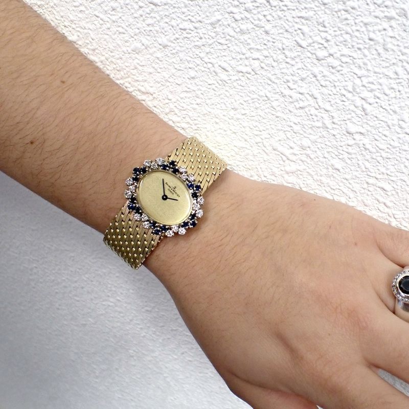 Image 11 of Baume Mercier Vintage; 14k. gouden horloge met briljanten en saffier