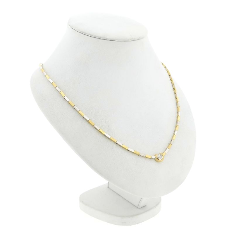 Image 3 of Bicolor Gold Bar Link Necklace with 0.25 ct Diamond; 18K; 46 cm