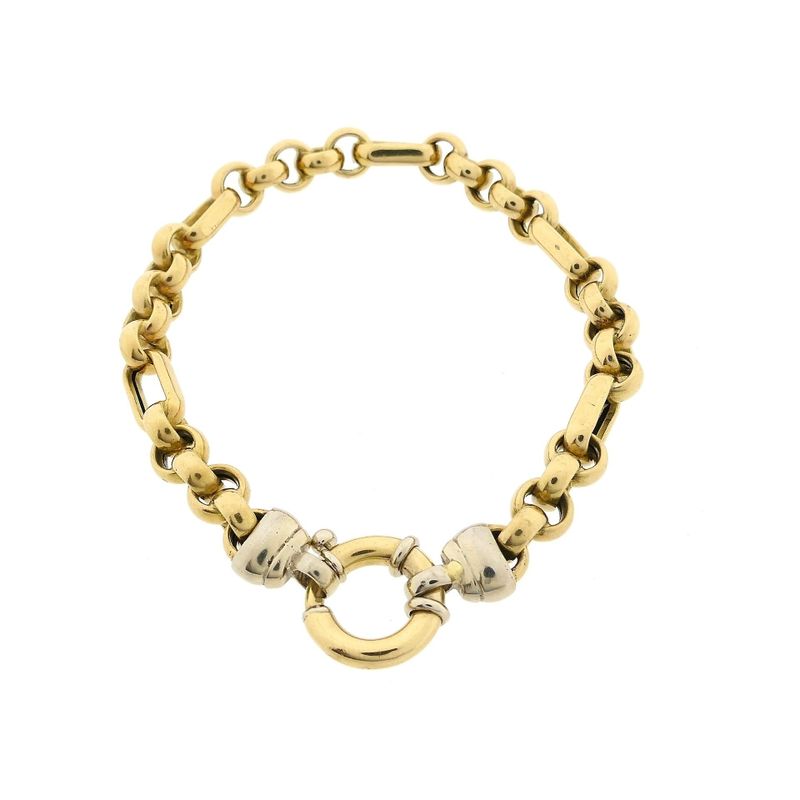 Image 3 of MGierre Bicolor Gold Figaro Chain Bracelet; 18 Karat; 21 cm