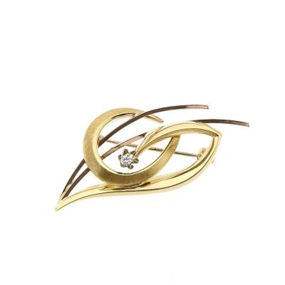 Image 1 of Two-tone dynamic brooch with diamond; 0.05 ct.